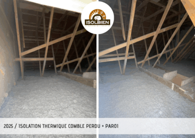 Réalisation d'une isolation thermique d'un comble perdu et d'une paroi